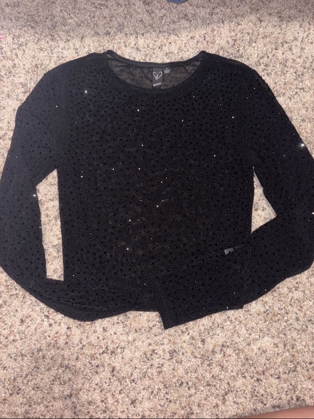 Windsor Black Sequin-Embellished Long Sleeve Crop Top